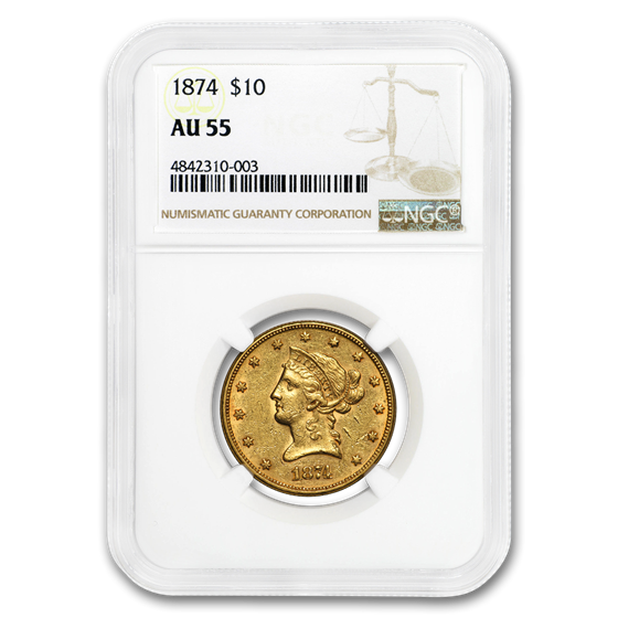 1874 $10 Liberty Gold Eagle AU-55 NGC 1874 $10 Liberty Gold Eagle AU-55 NGC